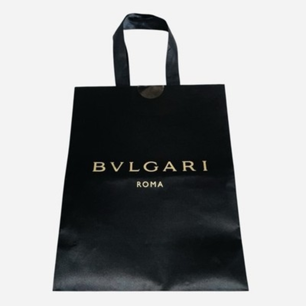 Bvlgari Roma Black Gold Logo Print Satin Fabric Gift Shopping Bag 10.5x4.5x13 G+ - Picture 2 of 4